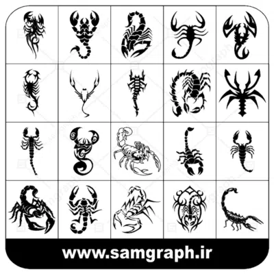 دانلود طرح سیاه و سفید وکتور مجموعه عقرب -با کیفیت تتو و خالکوبی - Scorpio -vector -colection-tatoo-black white part 4
