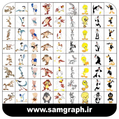 دانلود فایل کالکشن و مجموعه شخصیت ها کارتونی محبوب - cartoon clipart vector