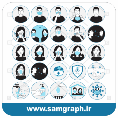 وکتور پک وکتور علائم و آیکون ویروس کرونا - ماسک - فاصله اجتماعی - خانم و آقا - vector -crona virus - covid-19 man - woman