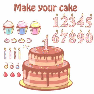 وکتور  کاپ کیک و کیک دوطبقه با وسایل تزئینی دسر و شمع