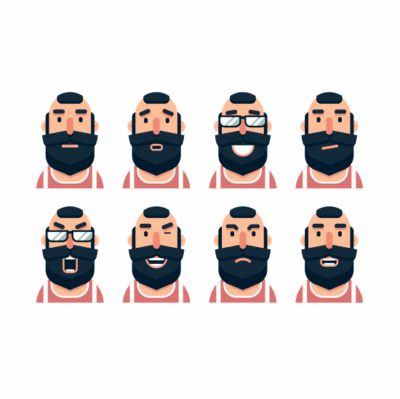 وکتور پک استیکر سر مرد ریشدار - نماد انواع حالات احساسی صورت