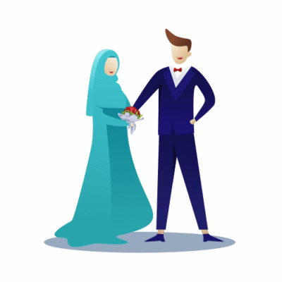 وکتور عروس و داماد با حجاب - دسته گل عروسی