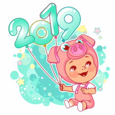 وکتور دختر بچه با لباس خوک صورتی - بادکنک سال 2019