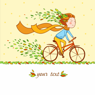 وکتور دختر دوچرخه سوار - دوچرخه سواری در پاییز میان برگ ها