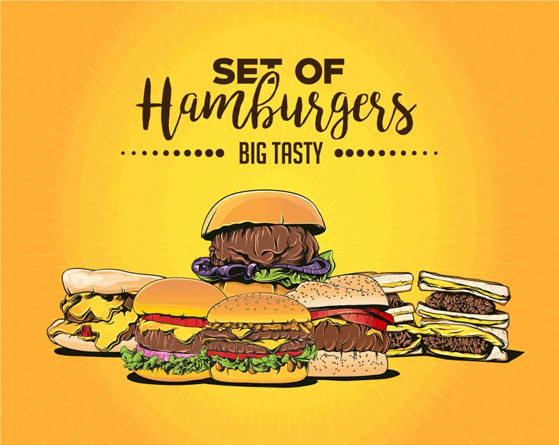 hamburgers dsigen fast food baner gosht vector 1 پس زمینه-زیبا-آشپزی-با-سینی