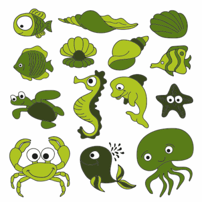 وکتور موجودات آبزی دریاییی