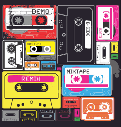 وکتور پک نوار کاست قدیمی - زمینه تکسچر بافت موسیقی