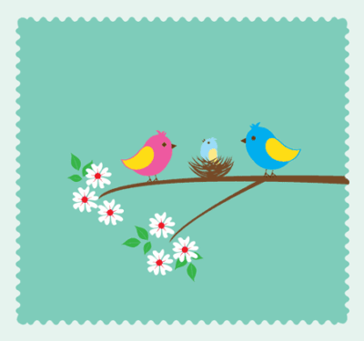 وکتور جوجه در لانه روی شاخه درخت - پدر و مادر جوجه