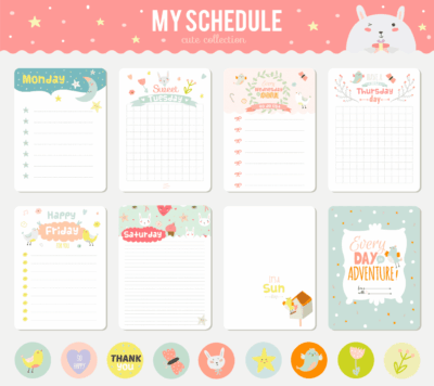 وکتور تقویم برنامه هفتگی - طرح کودکانه