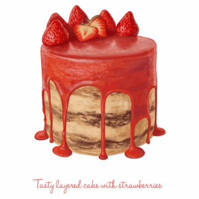 وکتور کیک تولد توت فرنگی - کیک میوه ای