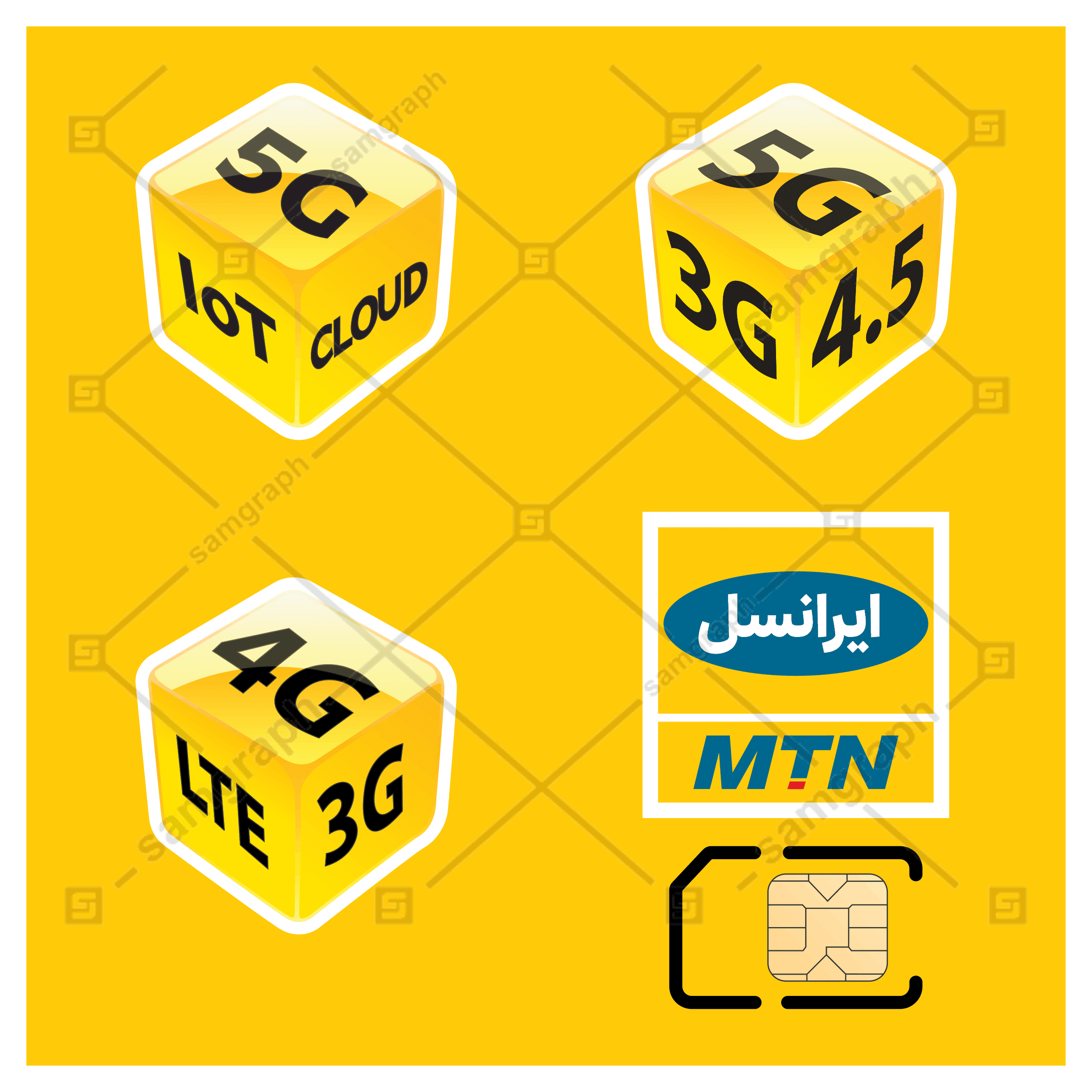 دانلود وکتور و طرح لوگو و آرم جدید و اصلی اپراتور ایرانسل - MTN Irancell - 5G - 3G - loT - CLOUD - سیم کارت