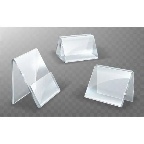 acrylic holder glass plastic display stand 2 موکاپ استند شیشه ای ایستاده - پایه شفاف