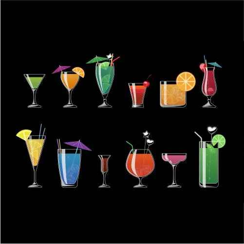 alcohol drinks beach cocktails isolated black background alcohol cocktail with ice illu 1 شکوفه-نوشیدنی-کوکتل-بار-انتزاعی-وکتور-لوگو-کارت-ویزیت-قالب