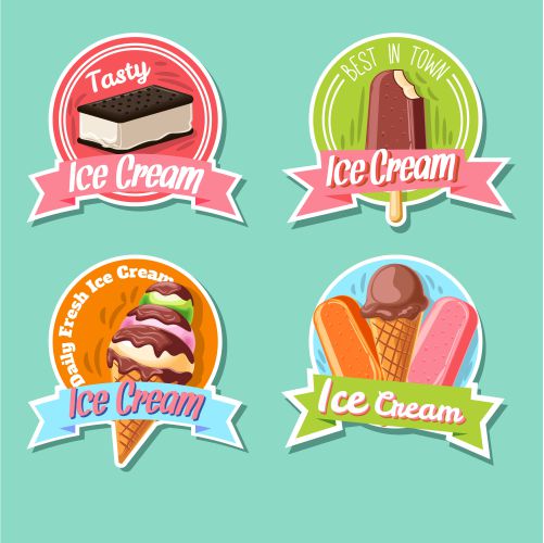assortment four colored stickers with delicious ice creams 1