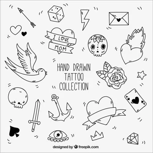 black white elements vintage tattoos 1 طرح وکتور قد کودکان با طرح مار فیل و کوه