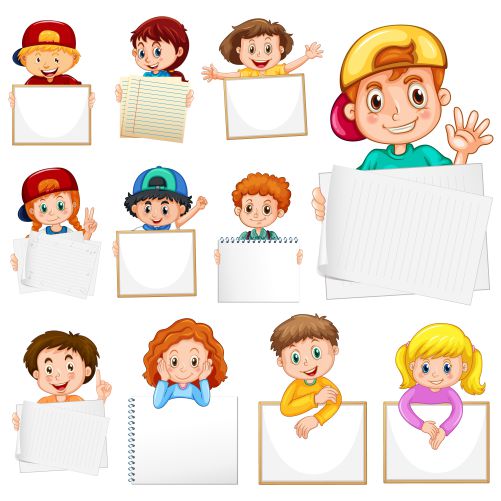 blank sign template with many kids white background 1 طرح