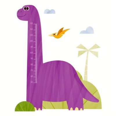 وکتور و کارتون محاسبه قد کودکان - تصویر دایناسور با متر محاسبه قد