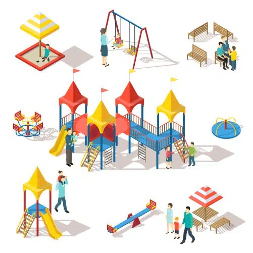 colorful isometric playground elements set 1 آیکون های ورزشی - بازی ها - بک گراند