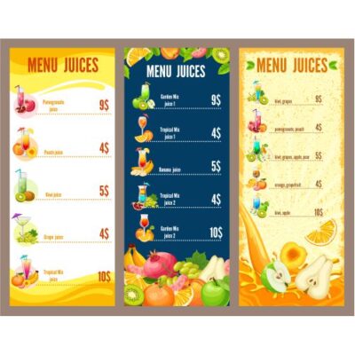 وکتور منو کافه رستوران - لیست نوشیدنی های سرد
