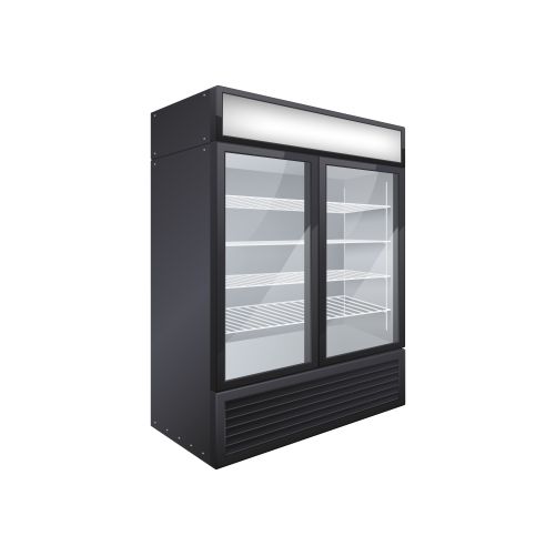 commercial glass door drink fridge realistic composition with isolated image double door shop fridge 1