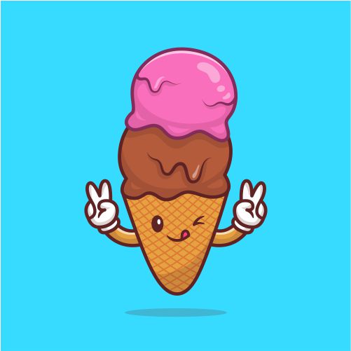 cute ice cream cone cartoon vector icon illustration food 1 طرح وکتور بستنی قیفی دو رنگ و دانه های اسمارتیز
