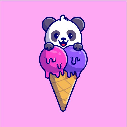 cute panda with ice cream cone cartoon icon illustration 1 طرح وکتور بستنی شاد