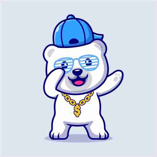 cute swag polar bear with hat gold chain necklace cartoon illustration flat cartoon style 1