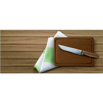 طرح وکتور تخته گوشت آشپزخانه و کارد و دستمال