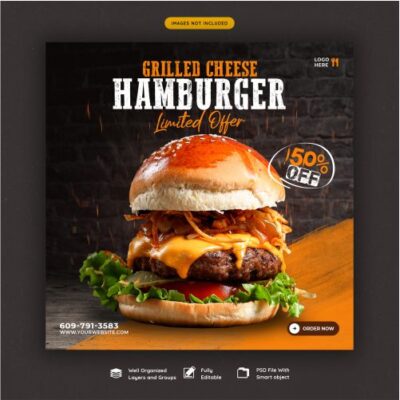 طرح PSD لایه باز و بنر هبمرگر و فست فود