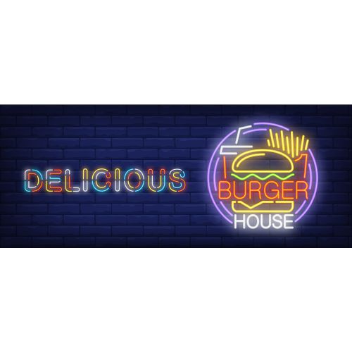 delicious burger house neon sign french fries coke tasty burger 1 آیکون سه بعدی بلندگو - اسپیکر