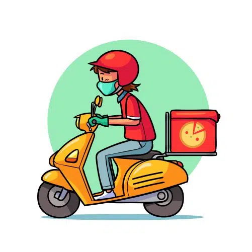 وکتور دلیوری پیتزا و موتور و باکس غذا 1 delivery service illustrated 1 وکتور دلیوری پیتزا و موتور و باکس غذا