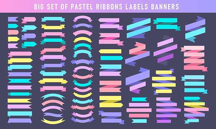 different pastel colored ribbons labels banners collection big set ribbon stickers elements 1 ست 9 عدد ربان قرمز سبز آبی طوسی و زیمنسی - لیبل - قاب آماده