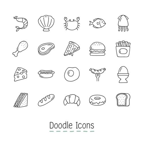 doodle food icons 1 طرح وکتور منو و غذا ها و فست فود