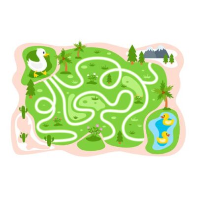 طرح وکتور بازی کودکانه ماز - بازی هوش اردک و دریاچه مسیر یابی