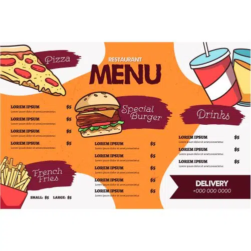 fast food menu template 1 طرح شکل موج پر جنب و جوش آبی با زمینه سفید