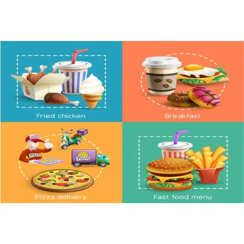 fastfood 4 cartoon icons square composition 1 طرح وکتور بستنی شاد