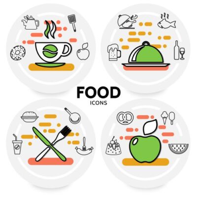 ست 4 تایی آیکون های غذا قهوه میوه ها