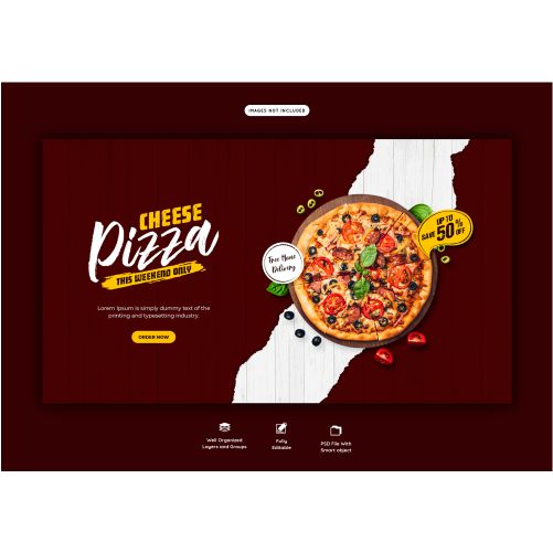 food menu cheese pizza web banner template 1 ست قاب های خالی و چوب آماده