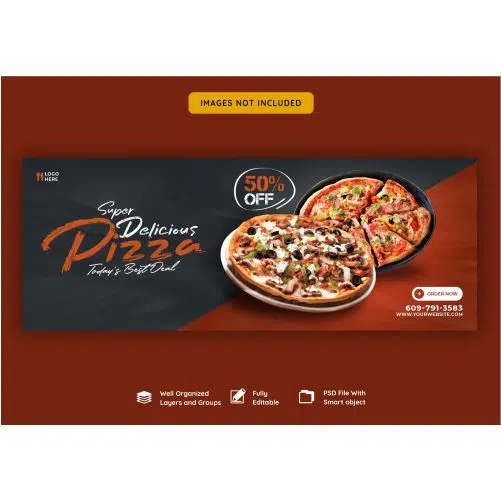 food menu delicious pizza social media banner template 1 طرح شکل موج پر جنب و جوش آبی با زمینه سفید