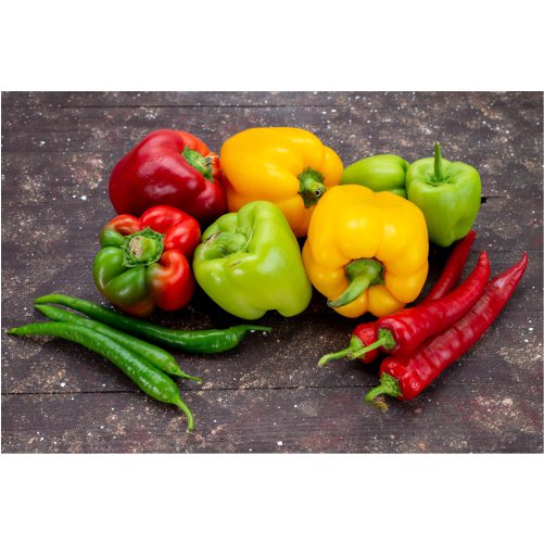 front view colorful bell peppers with peppers brown background vegetable color 1 وکتور ماسک سه بعدی سه لایه