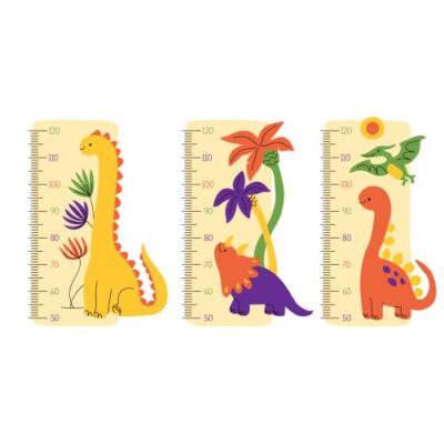 طرح وکتور چارت اندازه گیری کودکان مدل دایناسور و درخت