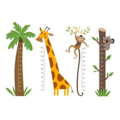 طرح وکتور چارت اندازی گیری کودکان مدل پاندا میمون دم دراز زرافه و درخت نخل