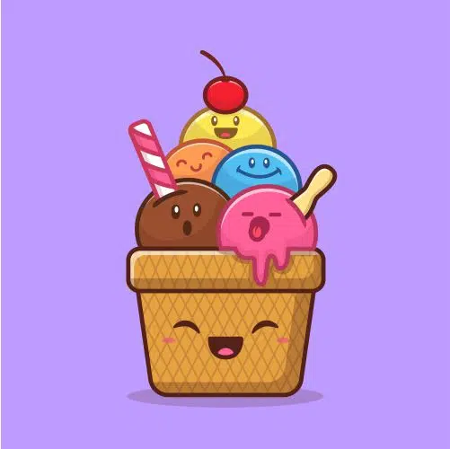 happy cute ice cream cartoon vector illustration food ice cream 1 طرح وکتور بستنی شاد