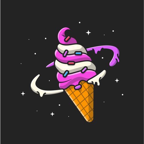 ice cream planet flat cartoon style 1 طرح وکتور بستنی وانیلی و بستنی حصیری