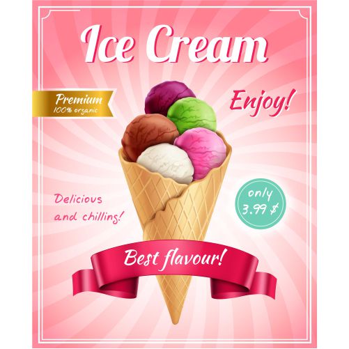 ice cream poster advertising composition with frame 1 طرح وکتور قیچی فولادی سفید و طلایی