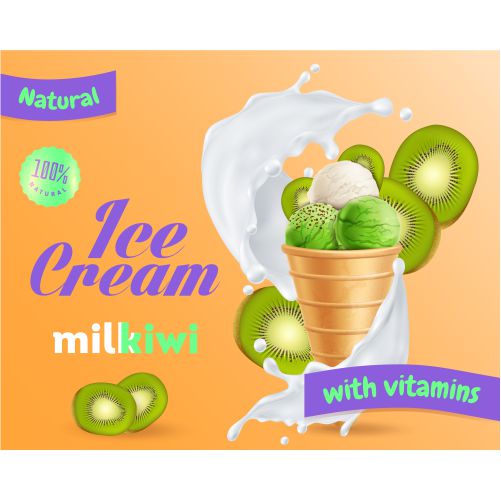 ice cream with kiwi and milk ad 1 تصویر با کیفیت سبزیجات تازه