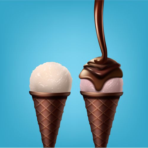 illustration chocolate syrup poured ice cream scoop cone isolated 1 طرح وکتور بستنی چوبی سه رنگ قلبی