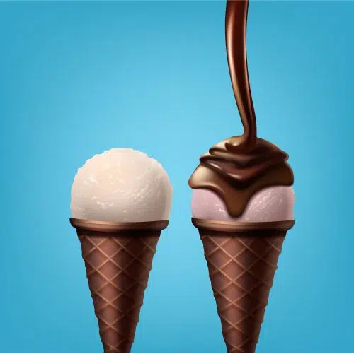 illustration chocolate syrup poured ice cream scoop cone isolated 1 بستنی-آیکون-شیر-شکلات-موضوع-تزیین-پیچیده-