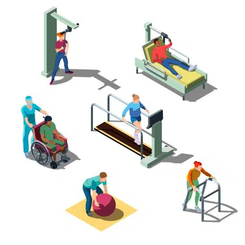 isometric rehabilitation medical clinic with human characters people with problems 1 تصویر