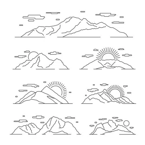 linear mountains illustration line mountain alps 1 پرنعمت-چوبی-قاب-مربع-نقاشی-تصویر-ایزوله-پس زمینه سفید